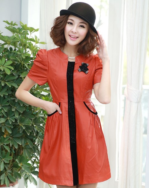 Women's 2013 spring fashion slim leather quality short-sleeve s26698 one-piece dress