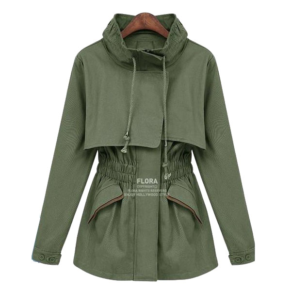 Women's 2013 spring new arrival Army Green personality slim waist medium-long trench