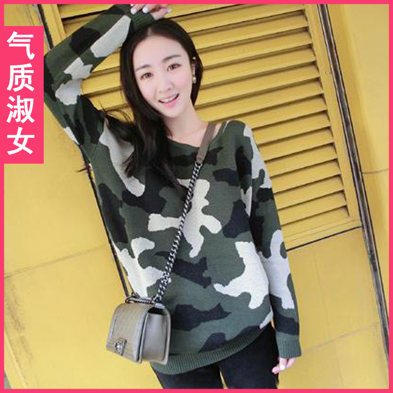 Women's 2013 spring vintage military Camouflage wind thickening o-neck long-sleeve sweater h874