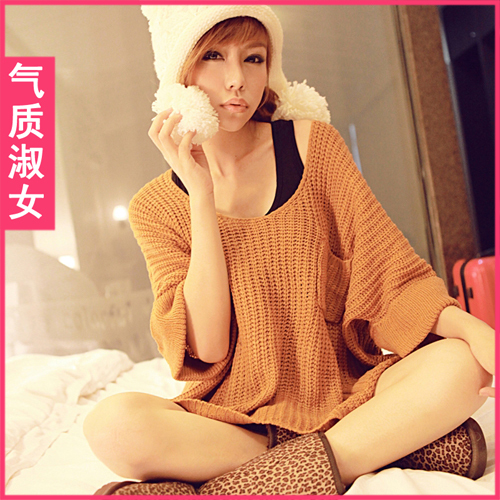 Women's 2013 spring vintage three quarter sleeve o-neck loose big plus size h650 loose sweater