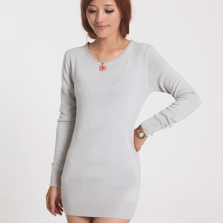 Women's 2013 spring women's spring basic shirt long-sleeve low collar sweater medium-long