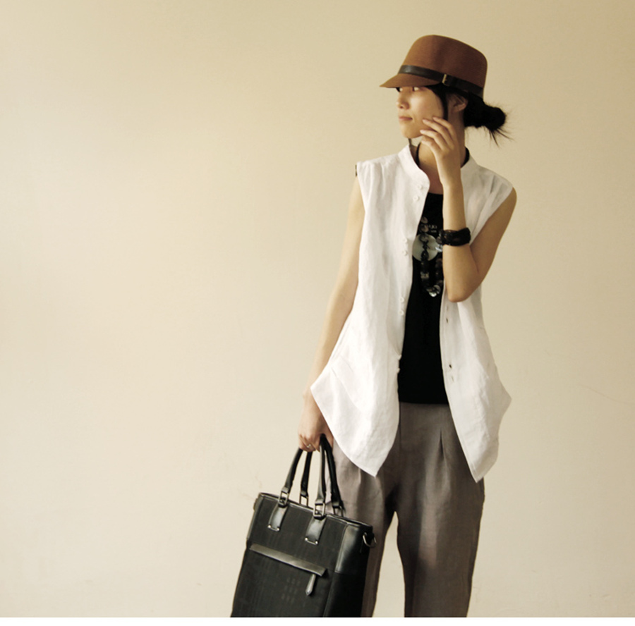 Women's 2013 summer fashion stand collar linen vest sleeveless cardigan vest cool vintage female