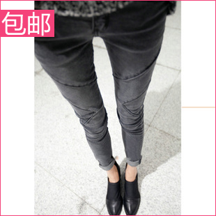 Women's 2013 summer grey colorant match slim denim trousers pencil pants