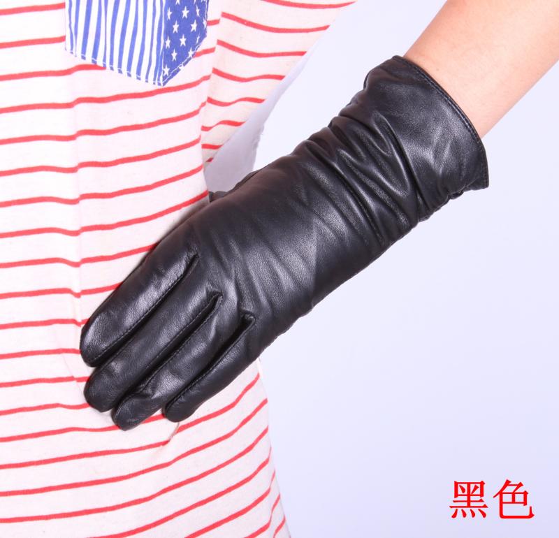 Women's 28cm pleated genuine leather gloves female winter thermal sheepskin gloves leather gloves multicolor