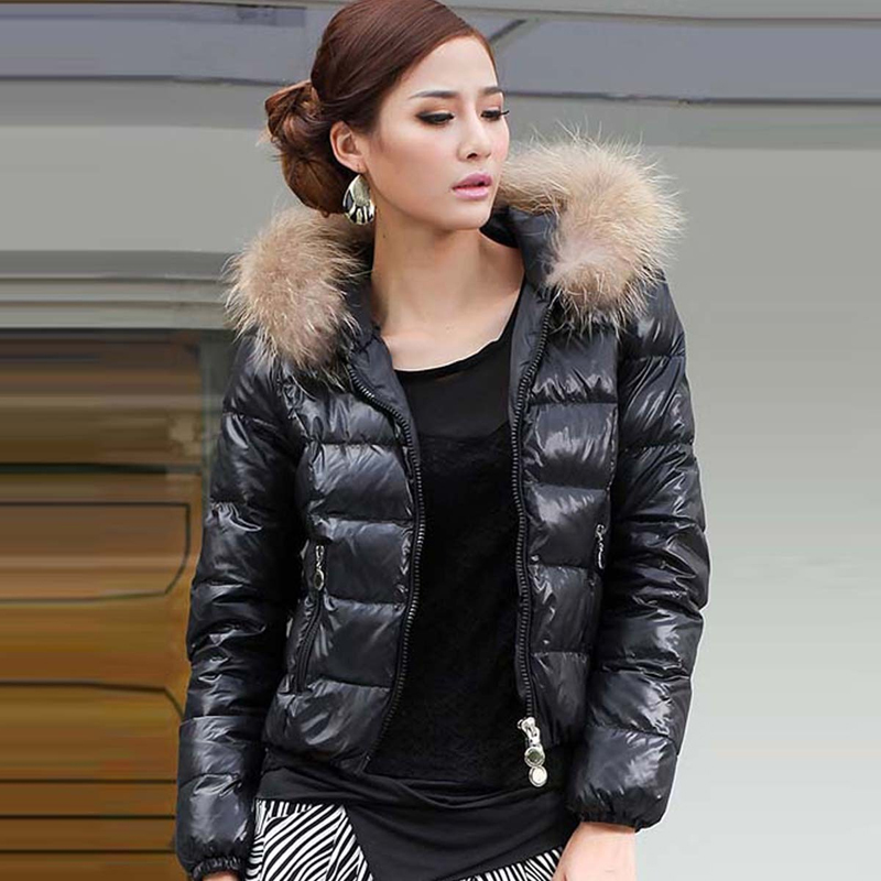 Women's 4 short design down coat fur collar leather outerwear