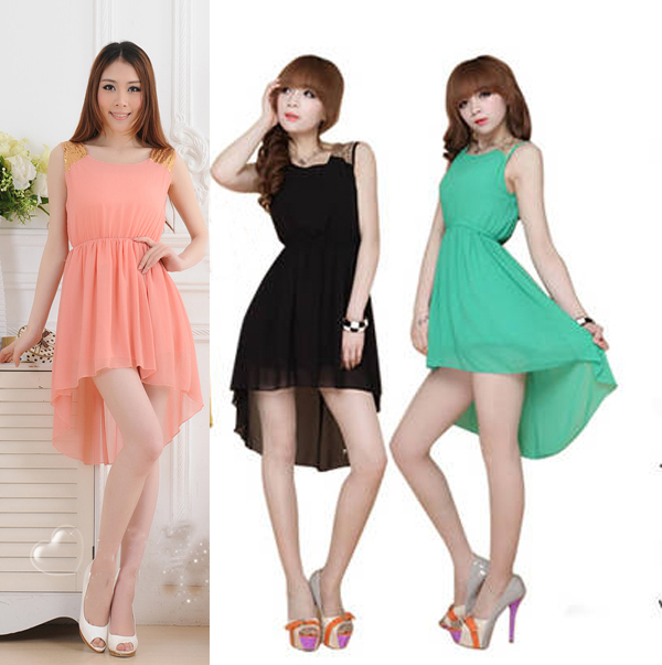 Women's 6 Colors Paillette Shoulder Slim Elegant Chiffon Mini Casual Vest Dress  HR279