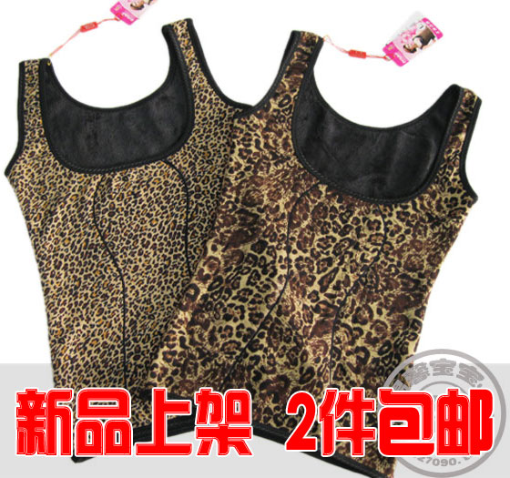 Women's abdomen drawing seamless body shaping thermal underwear plus velvet thickening leopard print vest shapewear women's