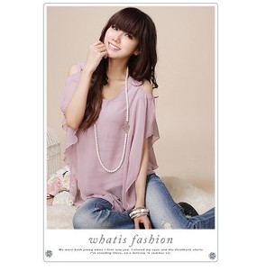 Women's aesthetic - xc3 sweet strapless patchwork top loose chiffon shirt