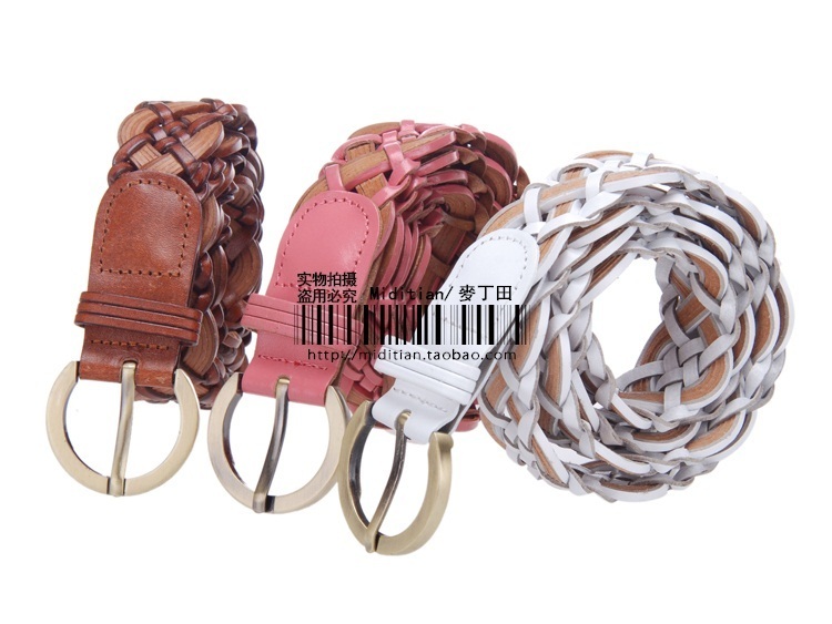 women's all-match cowhide pin buckle knitted genuine leather women's strap belt broadened