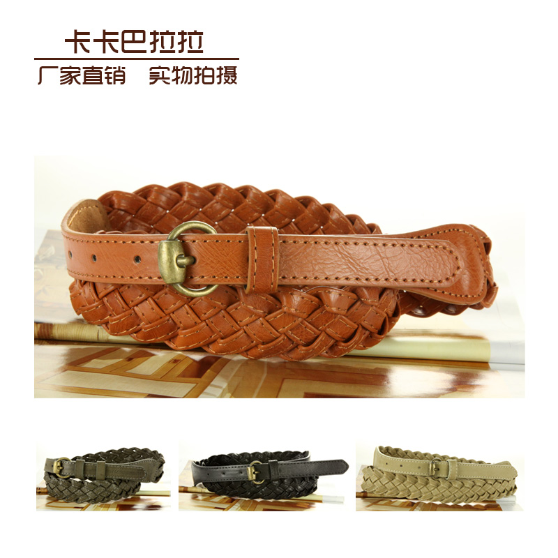 Women's all-match fashion personality soft leather knitted strap belt 4