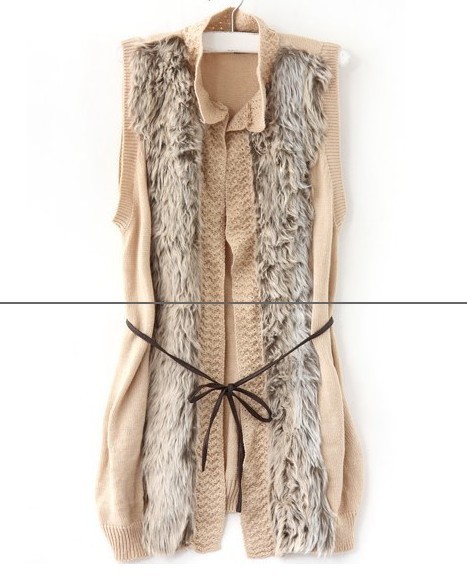 Women's all-match knitted fur collar long design sweater vest casual vest female outerwear