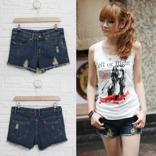 Women's all-match loose hole plus size denim shorts beggar pants