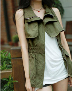 Women's Army Green vest slim waist vintage clothes outerwear vest casual 8769