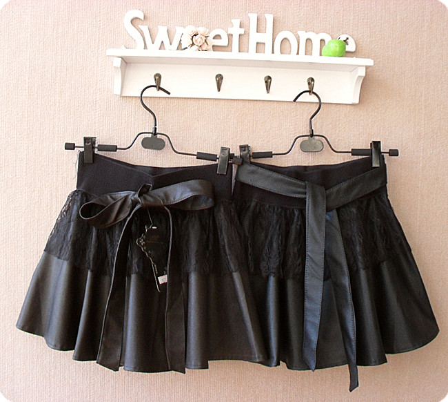 Women's autumn and winter all-match leather skirt lacing draw all-match leather skirt bust skirt