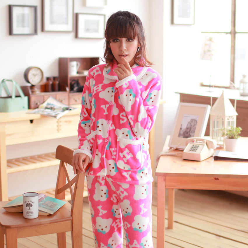 Women's autumn and winter coral fleece long-sleeve sleepwear twinset set casual lounge