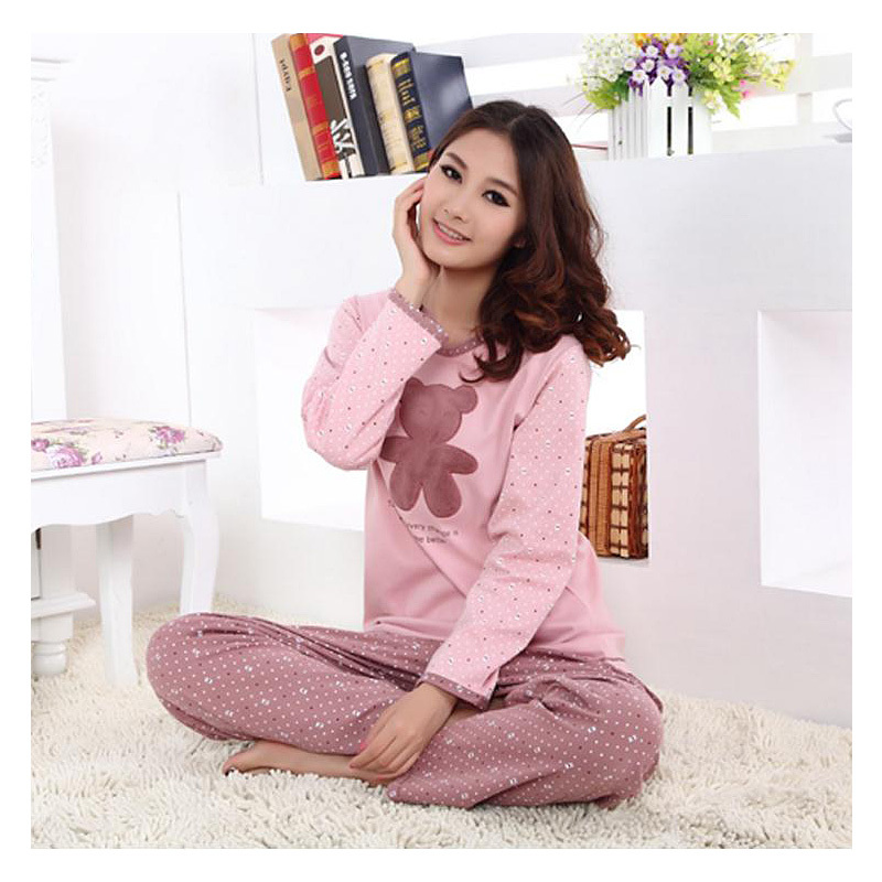 Women's autumn and winter long sleeve length pants sleepwear twinset set 100% cotton cartoon casual lounge