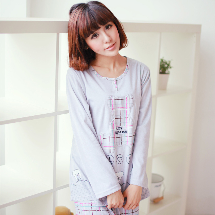 Women's autumn and winter plaid long-sleeve sleepwear lounge 100% cotton thin twinset sleepwear