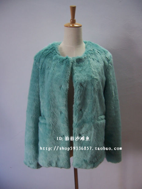 Women's autumn and winter short design top fur coat grey mint green 2