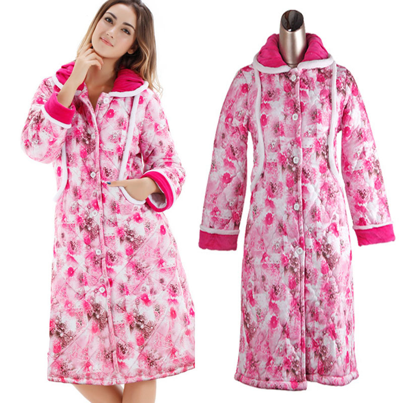 Women's autumn and winter sleepwear coral fleece long-sleeve nightgown robe thickening cotton-padded thermal lounge