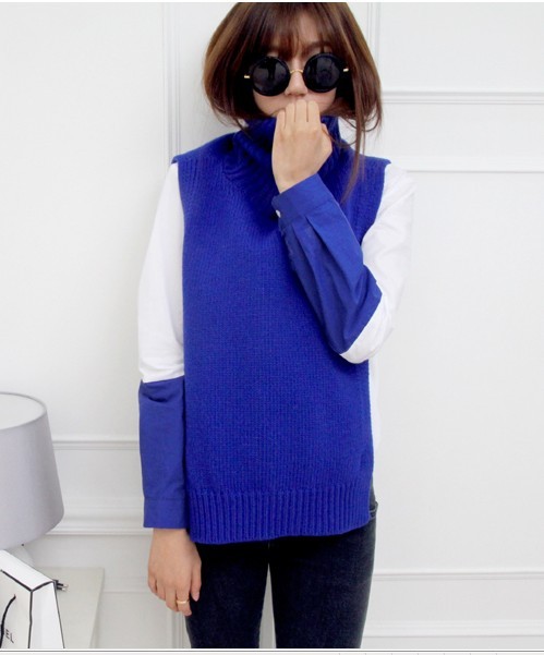 Women's autumn and winter sweater vest racerback turtleneck sweater vest