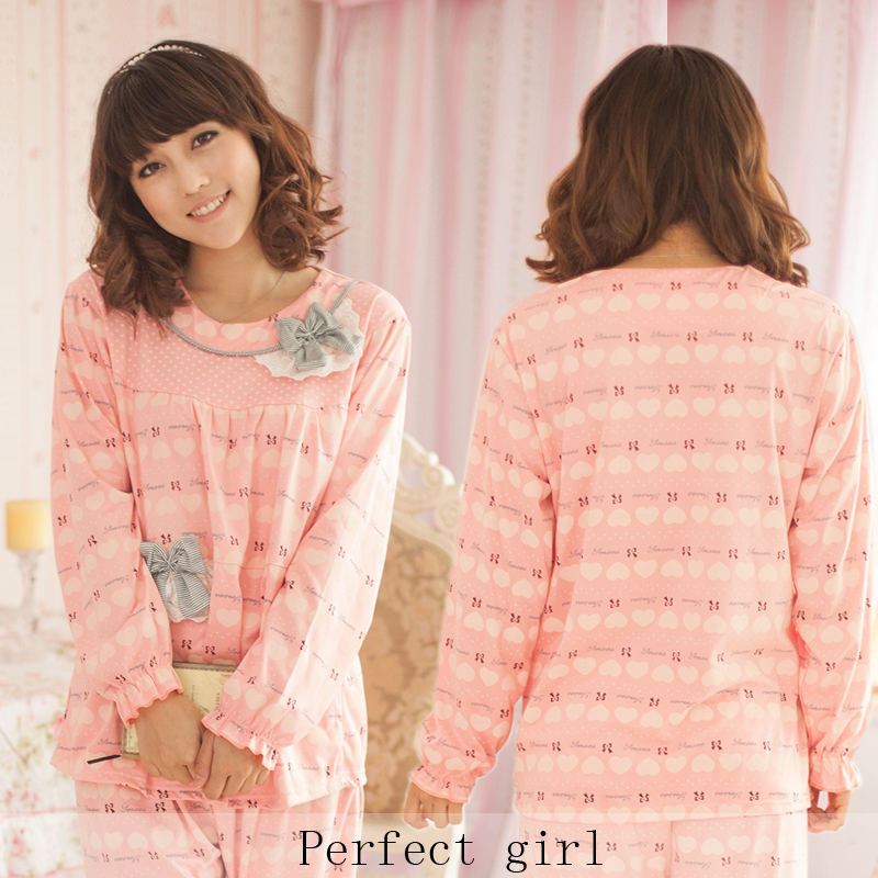 Women's autumn and winter sweet cotton sleepwear long-sleeve lounge twinset set lace sleepwear