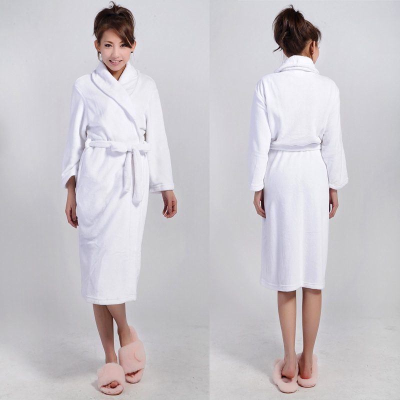 Women's autumn and winter thickening quality coral fleece bathrobe comfortable thermal solid color at home service lovers robe