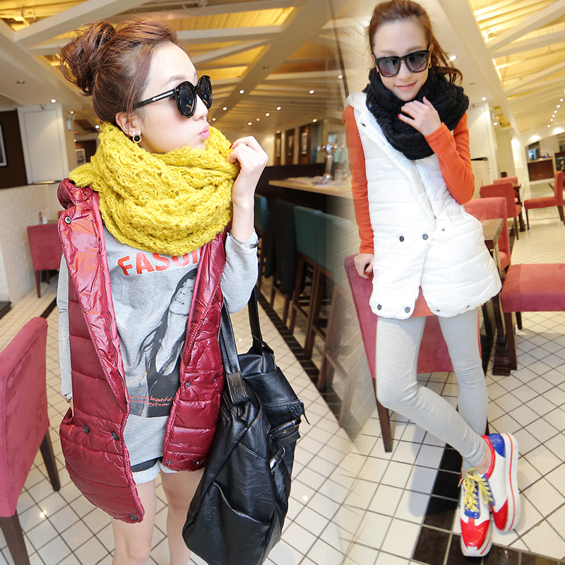 Women's autumn and winter vest thermal thick cotton medium-long with a hood vest