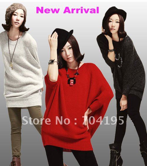 women's Autumn Knitted  sweater  solid pullover  knitwear  plus size  batwing sleeve outwear