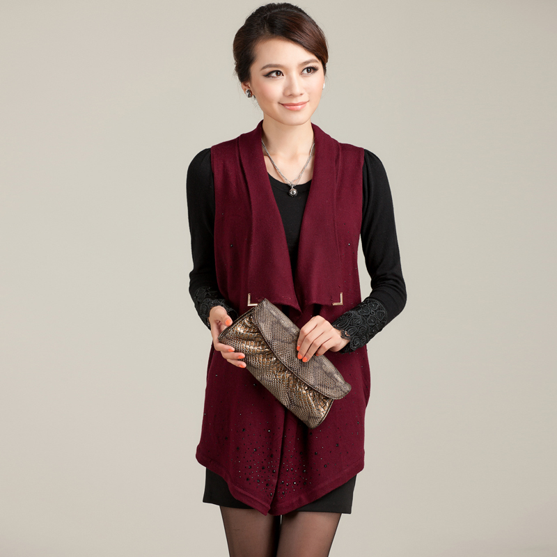 Women's autumn loose medium-long vest knitted sweater outerwear elegant