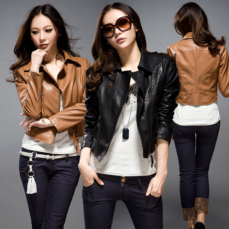 Women's autumn new arrival PU clothing female short design motorcycle jacket outerwear slim small leather clothing