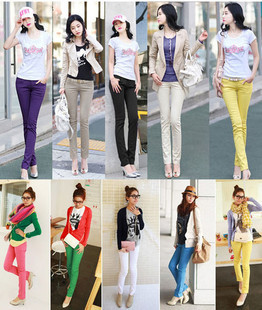 Women's autumn winter a8649 candy multicolour denim pencil pants trousers