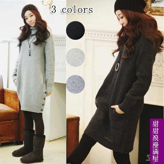 Women's autumn winter elegant turtleneck side buckle lamb wool long design sweater h3709 high quality