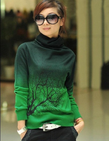 Women's basic shirt cashmere sweater turtleneck print sweater short design pullover  female free shipping