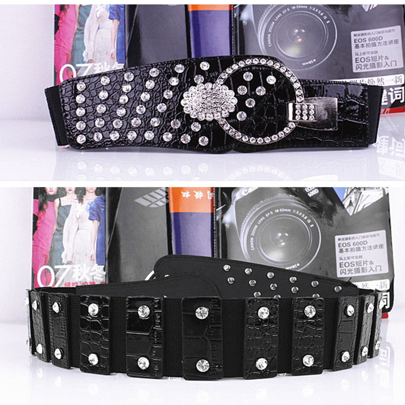 Women's belt fashion all-match rhinestone inlaying belt decoration female japanned leather wide belt cummerbund fashion