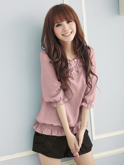 women's blouse short seelve T-shirt Chiffon 1202070 Wholesales Free Shipping