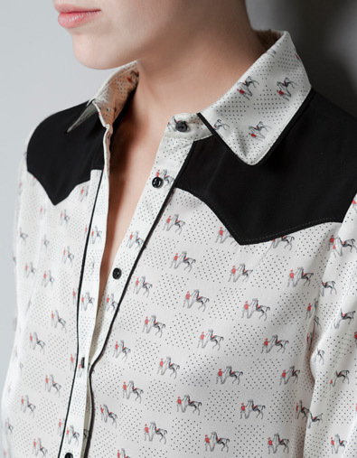 Women's blouse with patchwork printing dot and horse free shipping