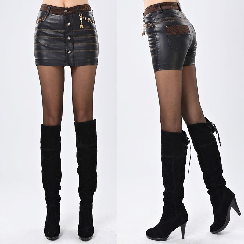 Women's bust skirt slim hip autumn and winter 2012 shorts slim culottes high waist leather genuine leather skirt