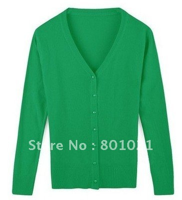 Women's Candy Color Knit Tops New Autumn Blouse Knit Coat V-collar Button Up womens jacet green (Drop shipping support!)