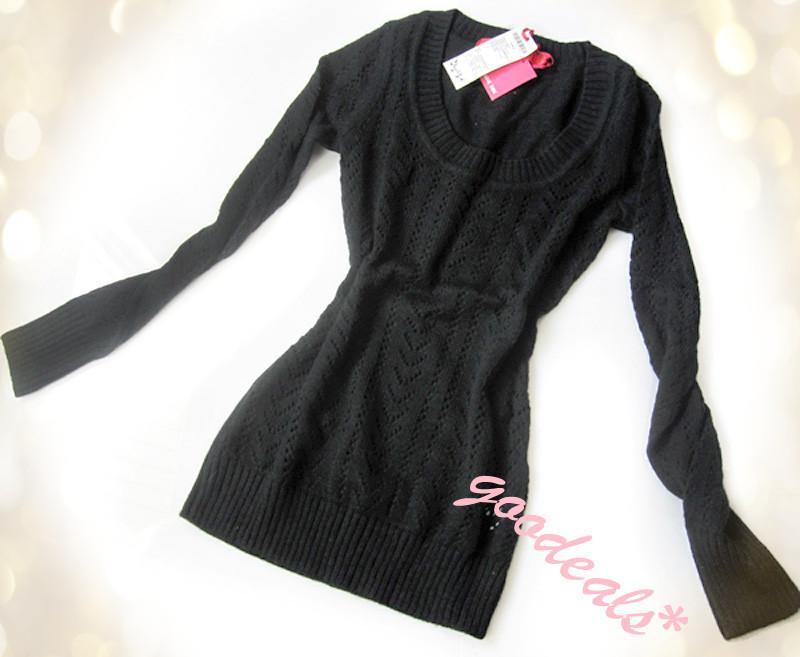 Women's Casual Long Sleeve Kint Coat Knitwear Tops Loose Sweater Boatneck Black