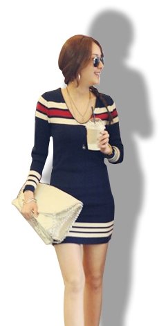 Women's Casual Long Sleeve V-Neck Tops Mini Dress  Winter Fashion striped sweater knitwear pullover free shipping ,WZL044