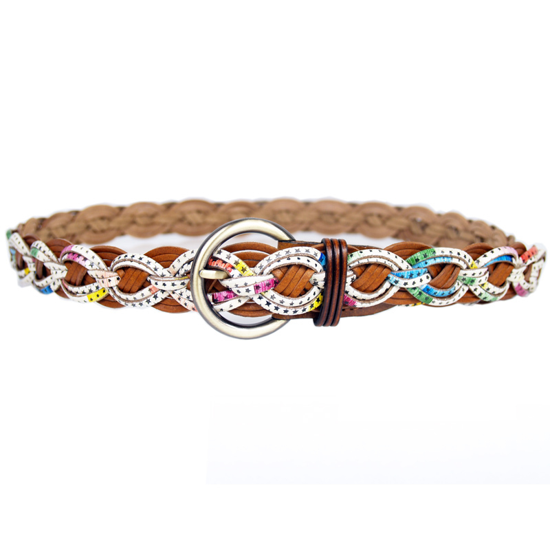 Women's colorful genuine leather  braided belt,star printed belt