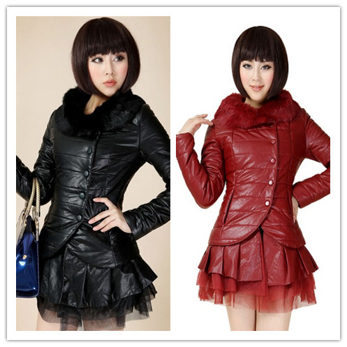 Women's cotton-padded jacket thickening wadded jacket medium-long leather slim cotton-padded jacket leather clothing