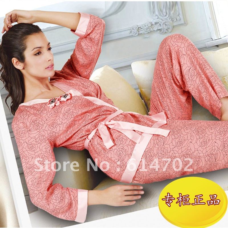 Women's Cotton Pajamas Set, Cross Over Wrap Top and Matching Pants