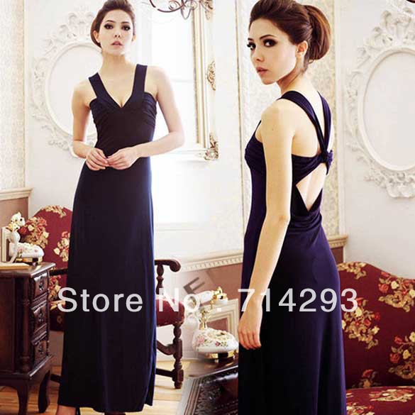 Women's cotton Sexy Backless Open Back Long Maxi Dress 3colors free shipping 10147