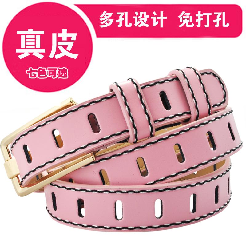 Women's cowhide thick decoration belt genuine leather multiporous strap