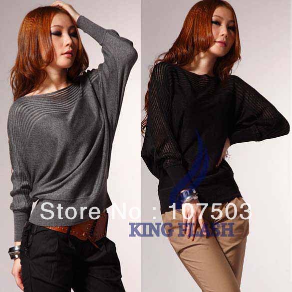 Women's Crew Neck Loose Batwing Dolman Long Sleeve T-Shirt Knitting Sweater Top 5 Colors free shipping 8070