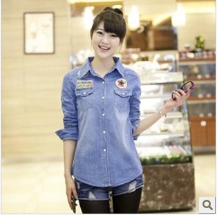 Women's d235 applique embroidered casual all-match denim female long-sleeve shirt