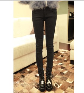 Women's d530 fashion winter all-match smoky grey distrressed retro finishing denim trousers