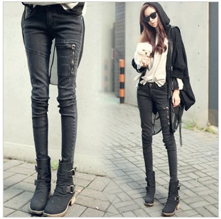 Women's d530 personality zipper skinny jeans long pants design