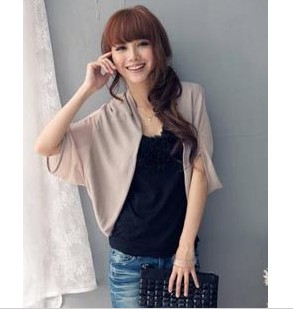 Women's d620 loose batwing sleeve cape type chiffon patchwork short jacket summer